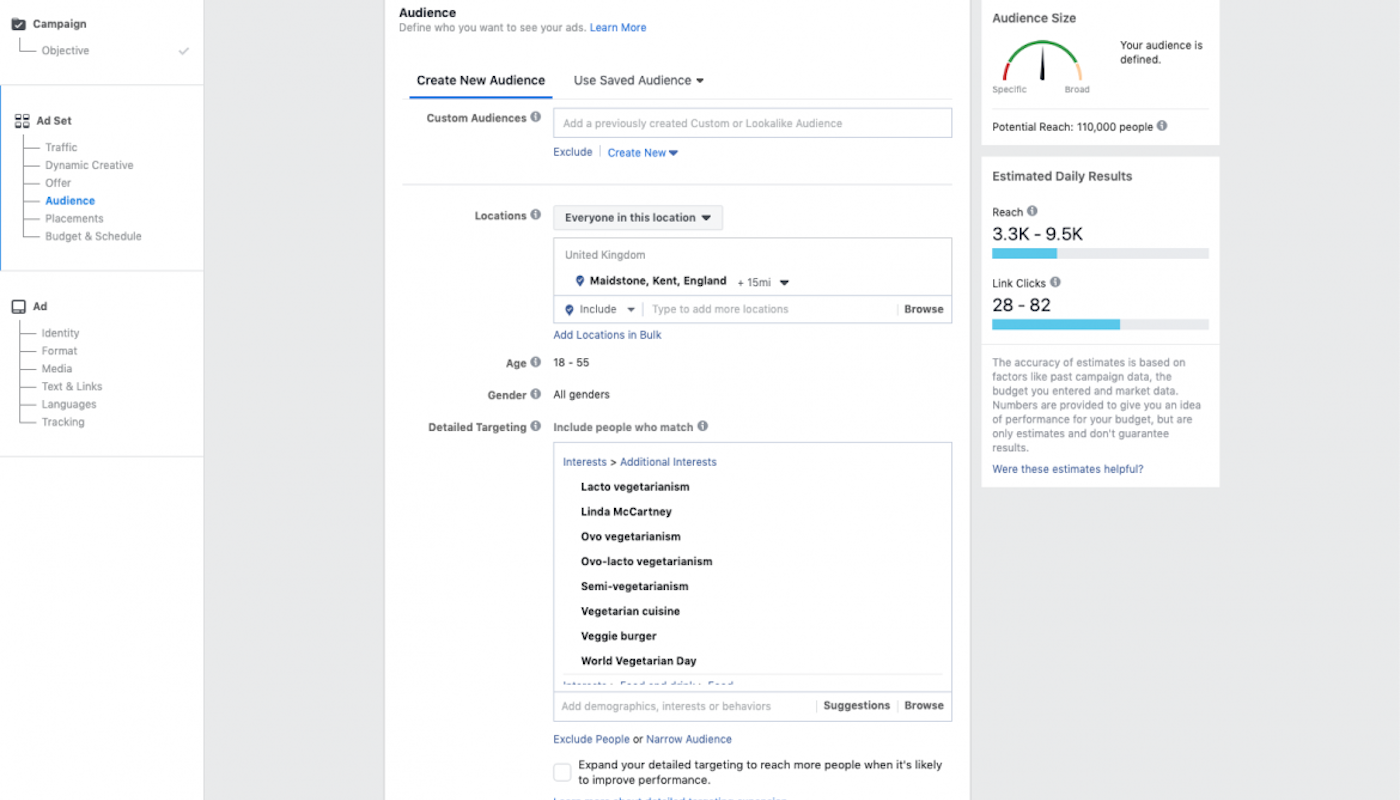 Facebook Ads Manager Detailed Targeting