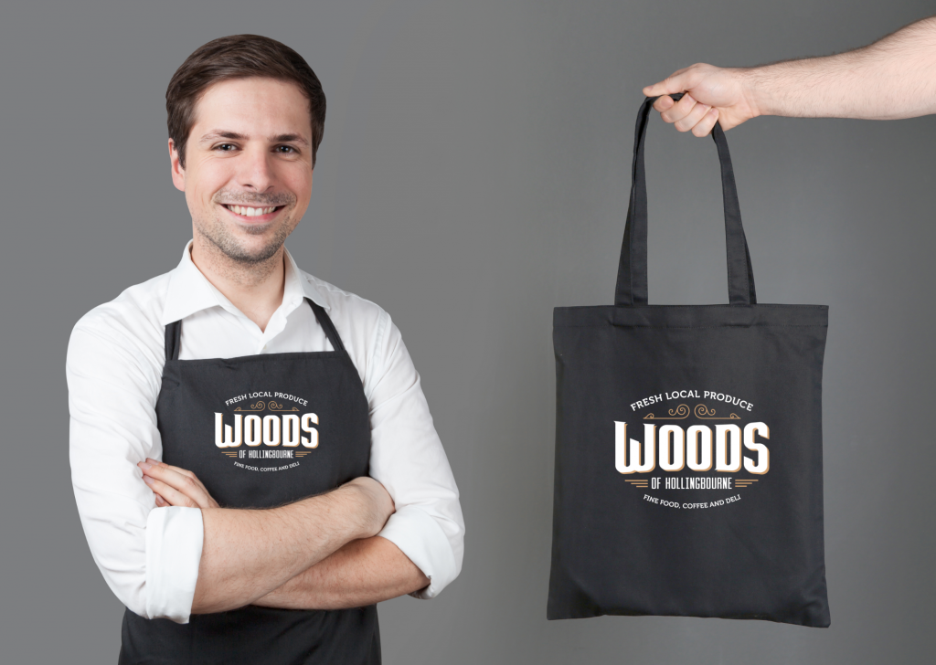 Woods of Hollingbourne Apron and bags designed by Pillory Barn